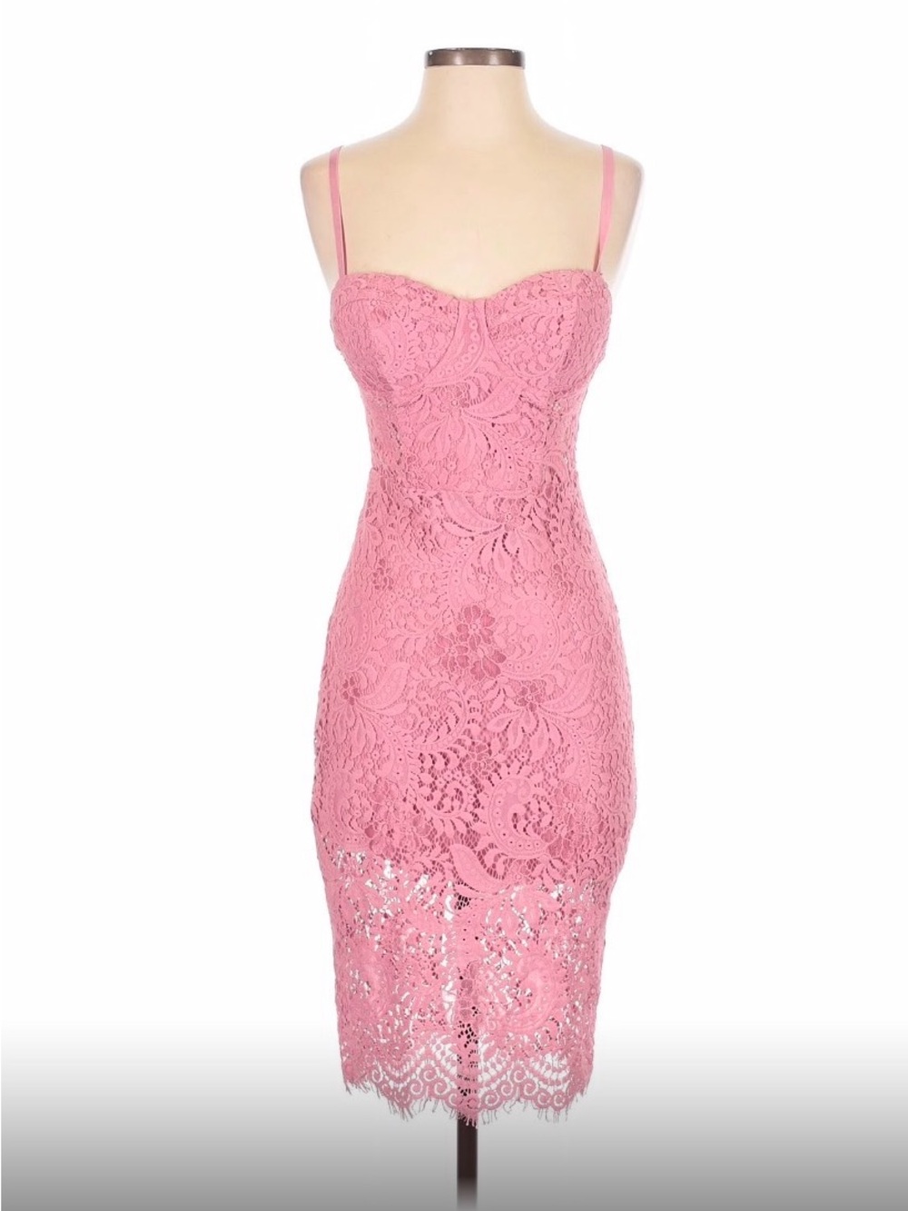 Pink Lace Bodycon Midi Dress - Women